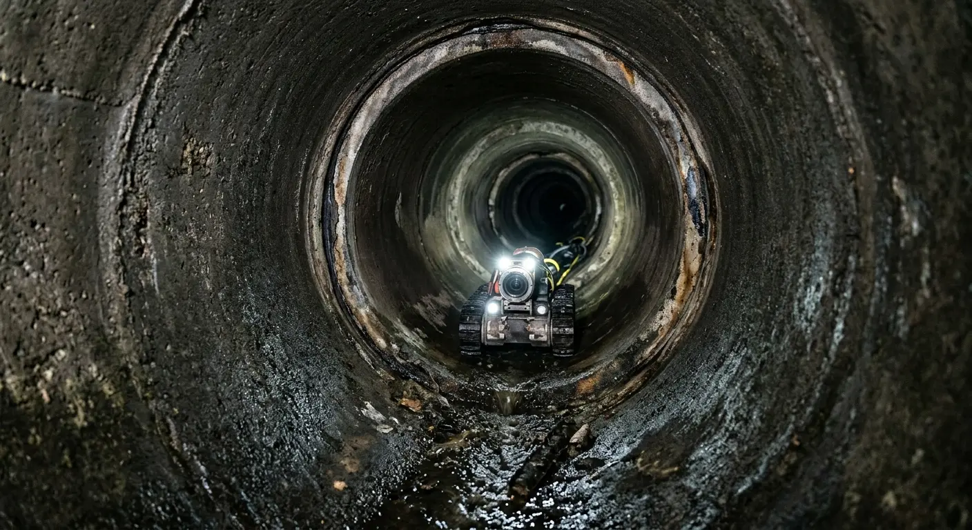 Robotic sewer camera inspecting pipe interior for Drain Snake Service in Williamsville